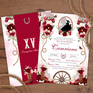 Red & Blush Rustic Elegance Charro Quinceanera Invitation