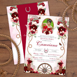 Red & Blush Western Charro Add Photo Quinceanera Invitation