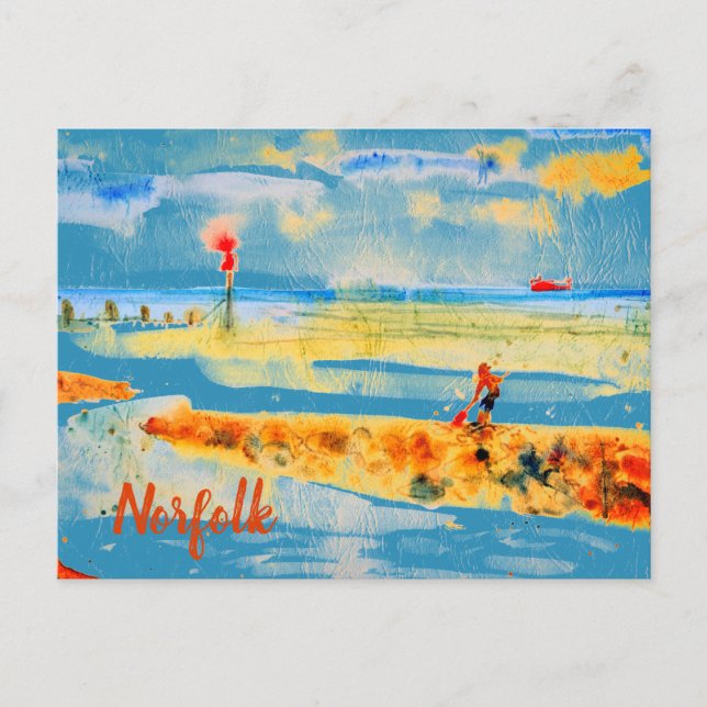 Red Boat on beach in Mundesley, Norfolk Postcard (Front)