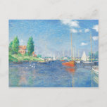 Red Boats at Argenteuil by Monet Postcard<br><div class="desc">This oil painting is “Red Boats at Argenteuil” done in c.1875 by French impressionist artist Oscar Claude Monet (1840-1926).    It is our Fine Art Series no. 80.</div>