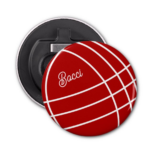 Red bocci ball custom bottle opener magnet (Front)