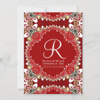 Red Bohemian Batik Monogram Wedding 5X7