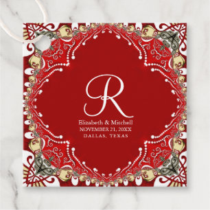 Red Bohemian Batik Monogram Wedding Favour Tags