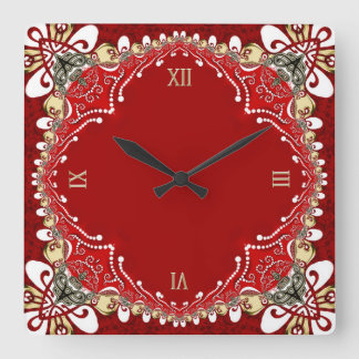 Red Bohemian Batik Wall Clock