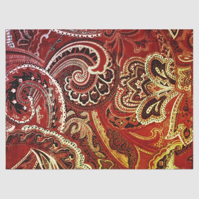 Red Boho Chic Retro Hippy Paisley Bandanna Tissue Paper (Front)