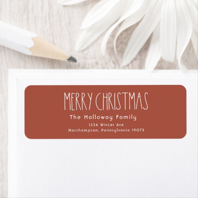 Red Boho Christmas Return Address Envelope Label (Insitu)