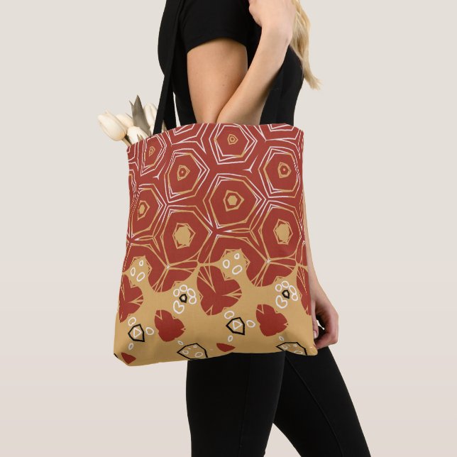 Red Boho Geometric Abstract 2 Tote Bag (Close Up)
