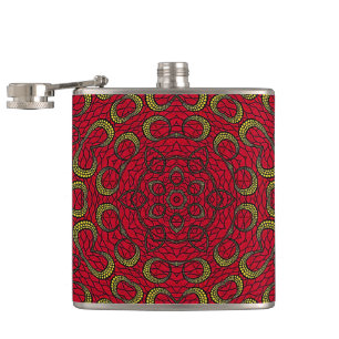 Red Boho Mandala Geometric Rosette Retro Hippie Hip Flask