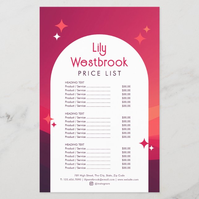 Red Boho Modern Retro Groovy Price List Flyer (Front)