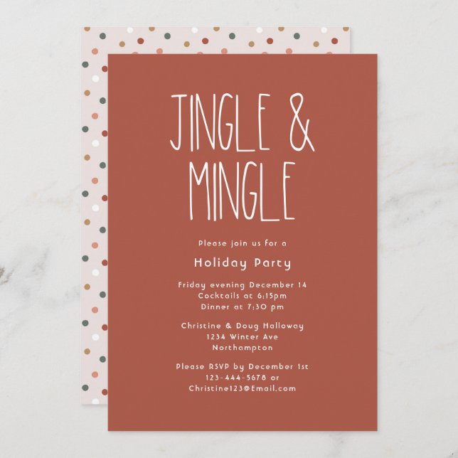Red Boho Polka Dot Christmas Jingle and Mingle Invitation (Front/Back)