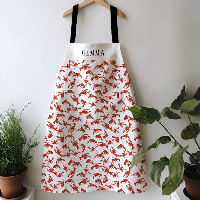 Red Boiled Crawfish Personalised Name Apron (Red boiled crawfish pattern personalized name apron.)