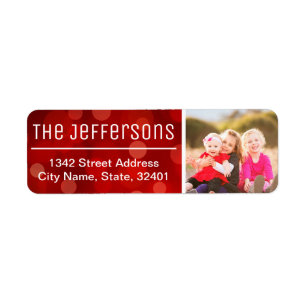 Red Bokeh Background Custom Photo Return Address Label
