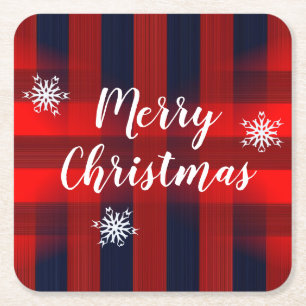 Red Bokeh Buffalo Christmas Square Paper Coaster