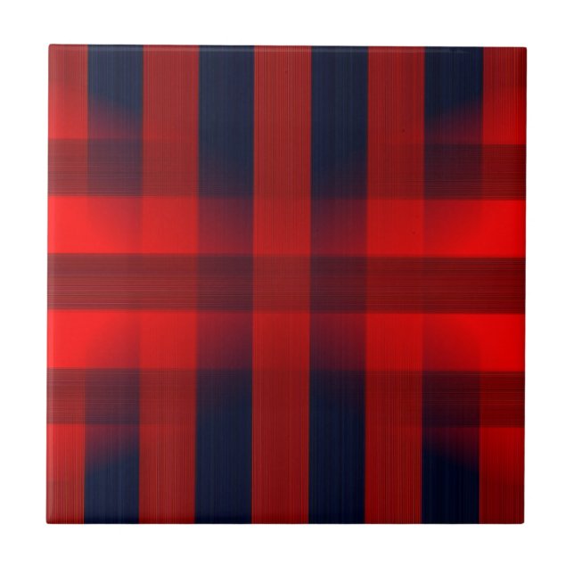 Red Bokeh Buffalo Plaid Ceramic Tile (Front)