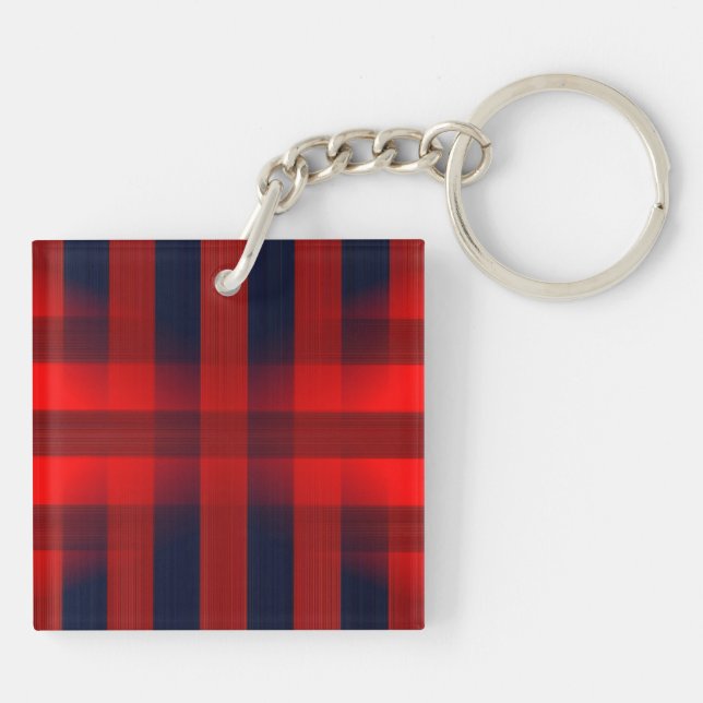 Red Bokeh Buffalo Plaid Key Ring (Back)