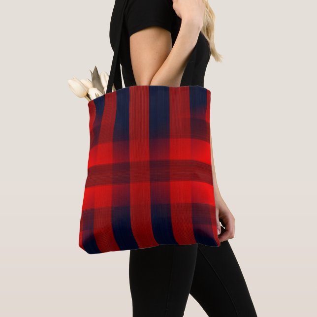Red Bokeh Buffalo Plaid Tote Bag (Close Up)