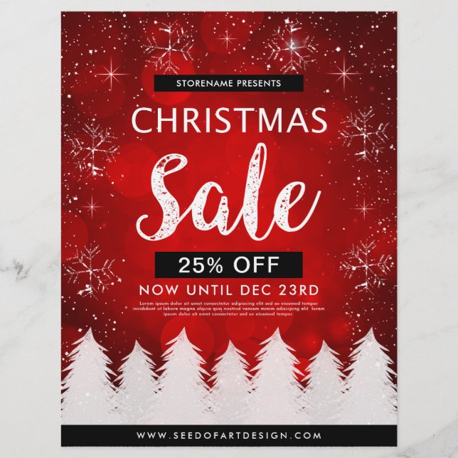 Red Bokeh Christmas Sale Retail Advertisement Flyer (Front)