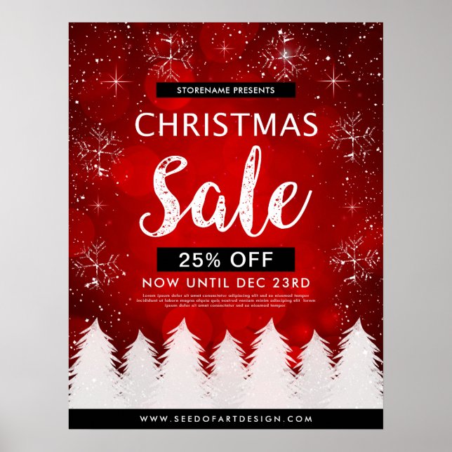Red Bokeh Christmas Sale Retail Advertisement Poster (Front)