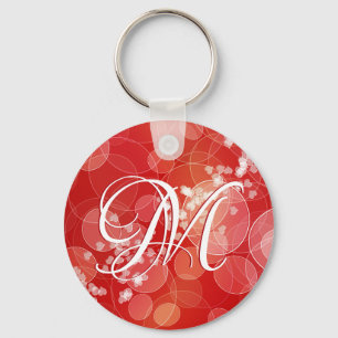 Red Bokeh Valentine's Hearts Gift. Text Key Ring