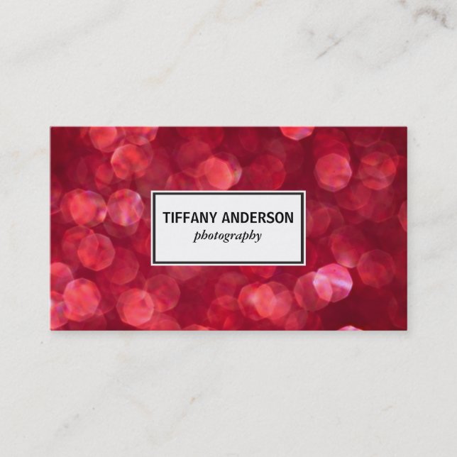 Red Bokeh White Panel Business Card (Front)