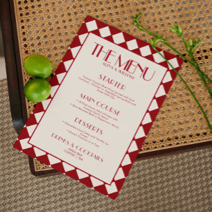 Red Bold Funky Retro Chequerboard Wedding Menu 