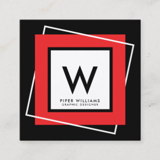 Red Bold Geometric Square Frame Monogram Square Square Business Card