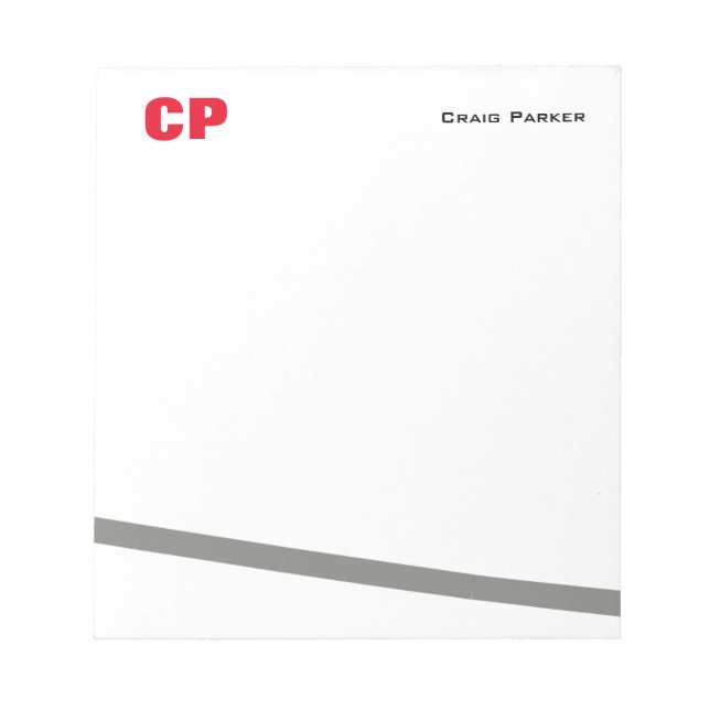 Red Bold Monogram Professional Plain Grey Line Notepad (Front)