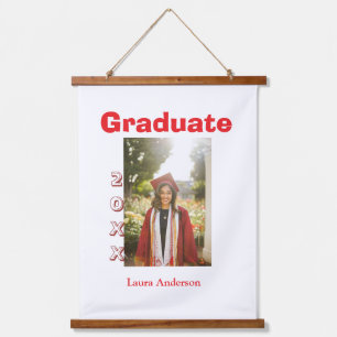 Red bold photo graduation add name class text hanging tapestry