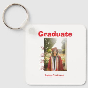 Red bold photo graduation add name class text key ring