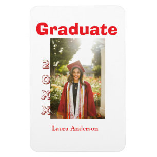 Red bold photo graduation add name class text magnet