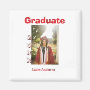 Red bold photo graduation add name class text magnet