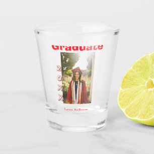 Red bold photo graduation add name class text shot glass