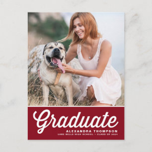 Red Bold Retro Script Photo Graduation Postcard