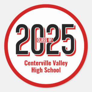 Red Bold Shadowed Numbers Class of 2025 Classic Round Sticker