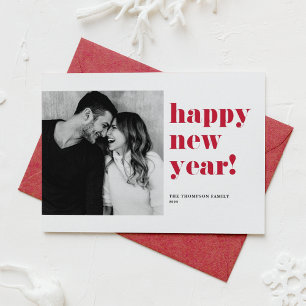 Red Bold Typography Photo Happy New Year 2025 Holiday Card
