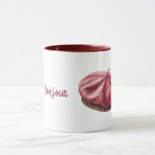 Red Bonjour Beret Mug