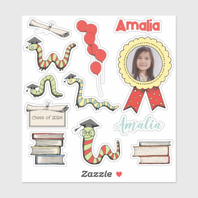 Red Bookworm Preschool Graduation Party Name (Sheet)
