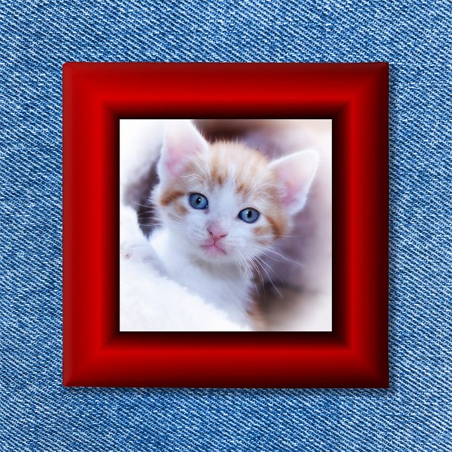 Red Border 15 Cm Square Badge (Red Border Button)