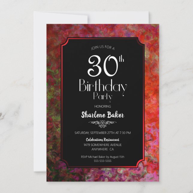 Red Border Black 30th Birthday Party Invitation (Front)