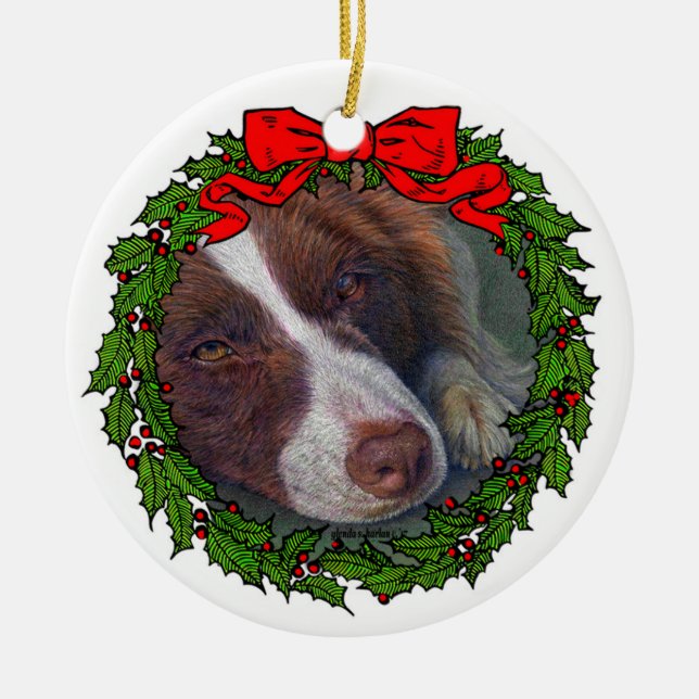 Red Border Collie Art by Glenda S. Harlan Ceramic Ornament (Front)