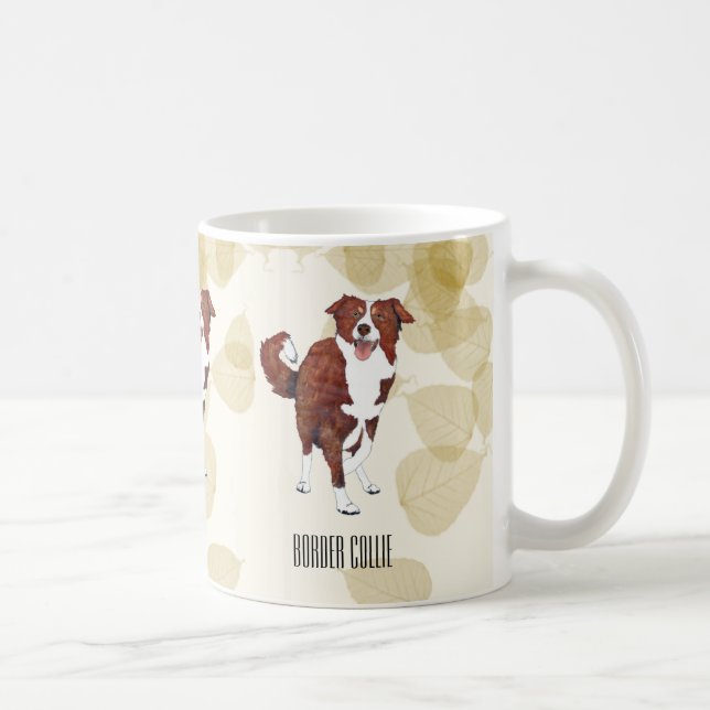 Red Border Collie Tan Leaves Coffee Mug (Right)
