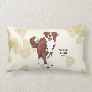 Red Border Collie, Tan Leaves Lumbar Cushion