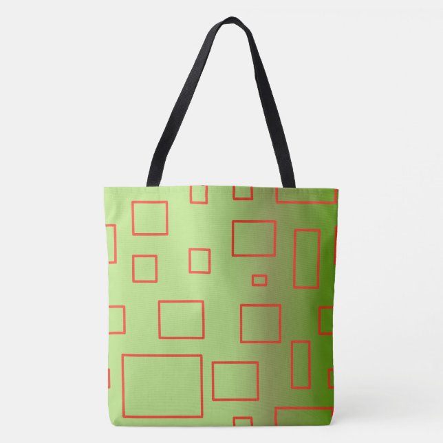 Red Border Green Rectangles on Green Tote Bag (Front)