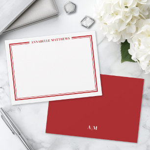 Red Border Minimalist Name Monogram Card