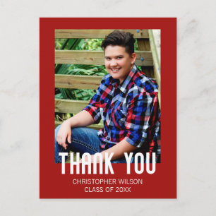 Red Border Photo Graduation Thank You Postcard