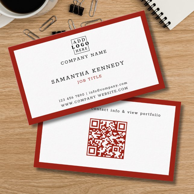 Red Border QR Code Professional Custom Logo Business Card (Creator Uploaded)