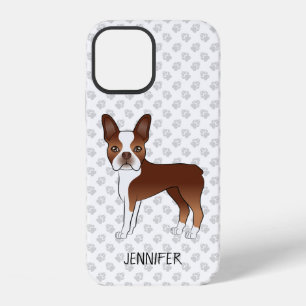 Red Boston Terrier Cartoon Dog & Custom Name iPhone 12 Case