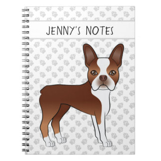 Red Boston Terrier Cute Cartoon Dog & Custom Text Notebook
