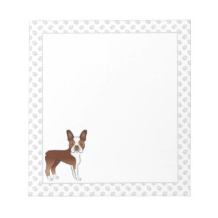 Red Boston Terrier Cute Cartoon Dog & Grey Paws Notepad