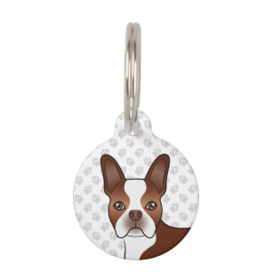 Red Boston Terrier Cute Cartoon Dog Head & Paws Pet Tag